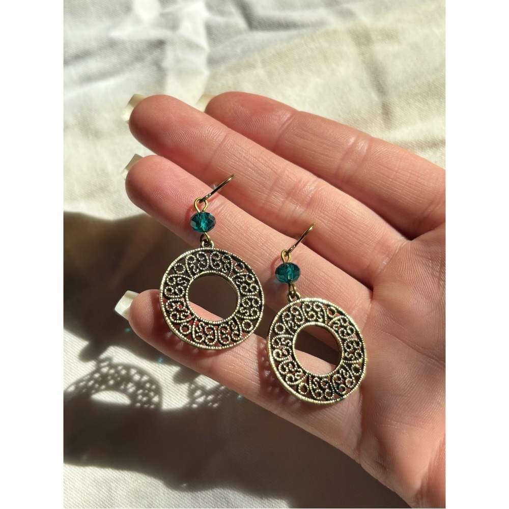 Boho Chic Green and Gold Beaded Earrings